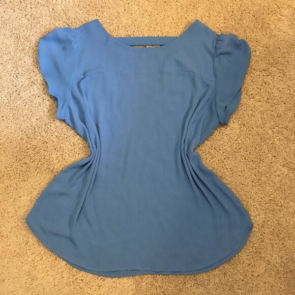 LOFT Perwinkle Blue Cut Out Flutter Sleeve Top - Picture 11 of 14